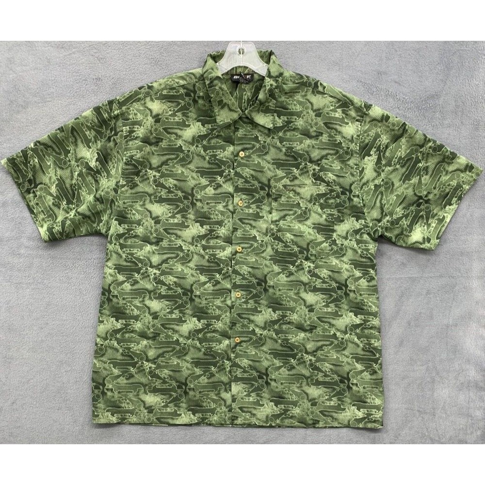 BOFF Button Down Shirt Men's Size XL Green Short Sleeve Geometric 100% Polyester